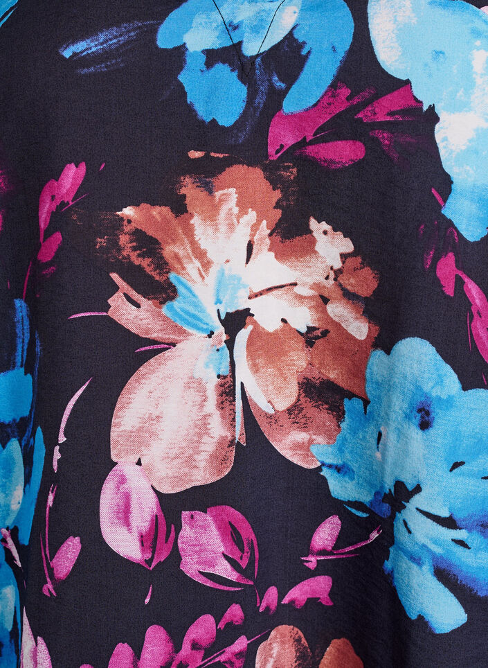 Viscose blouse with floral print and long sleeves, Black, Packshot image number 2