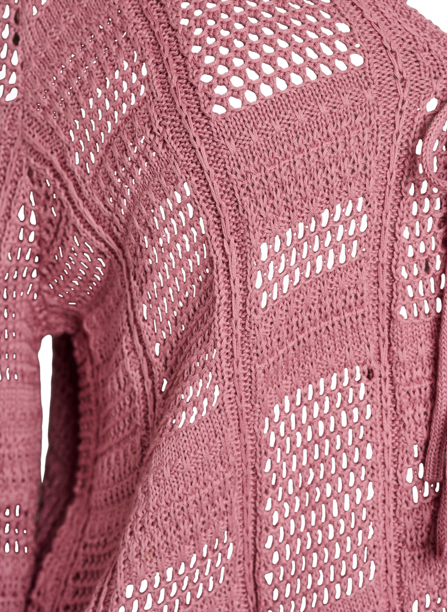 Zizzifashion Knitted cardigan with ties and an openwork pattern, Rose, Packshot image number 2