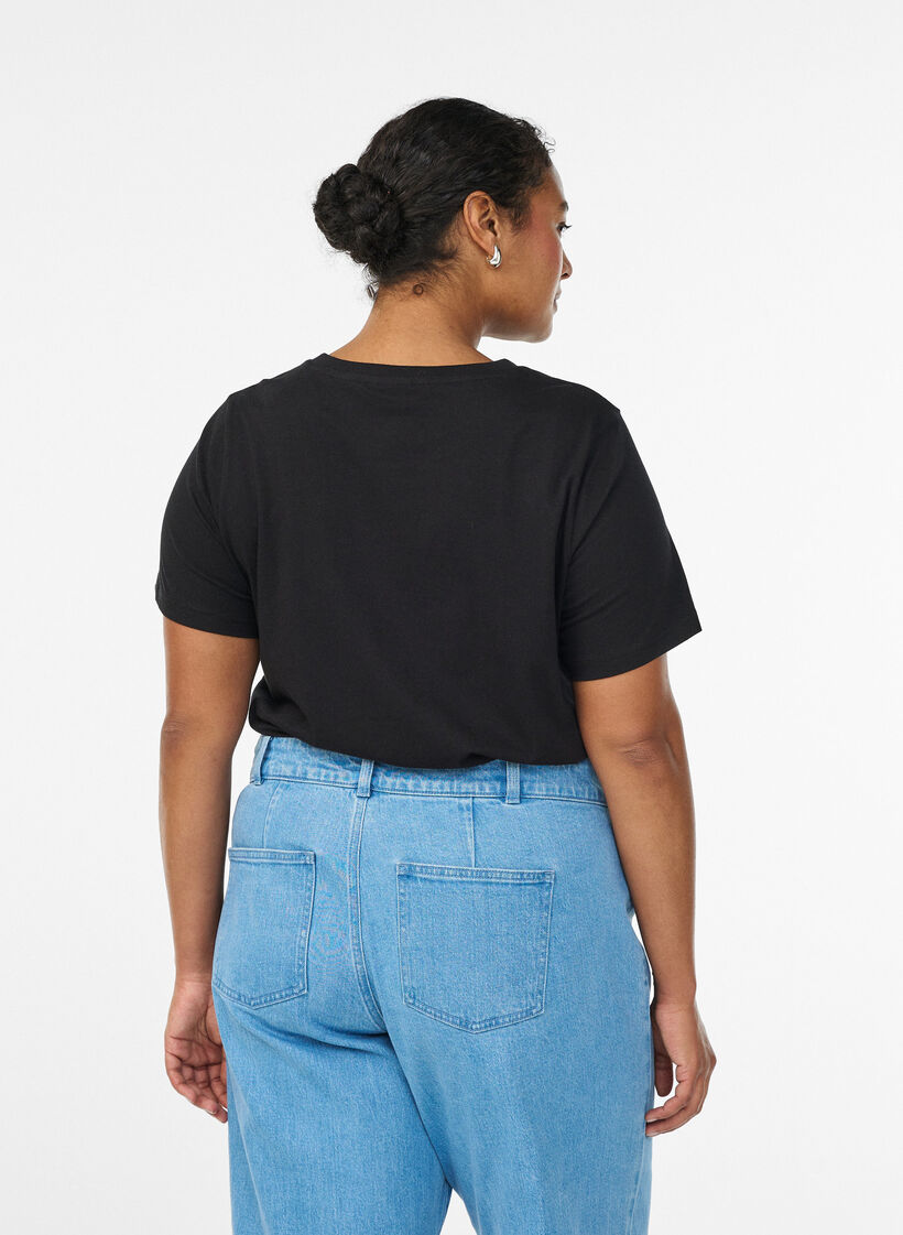 Cotton t-shirt with a decorative front detail, Black, Model image number 2