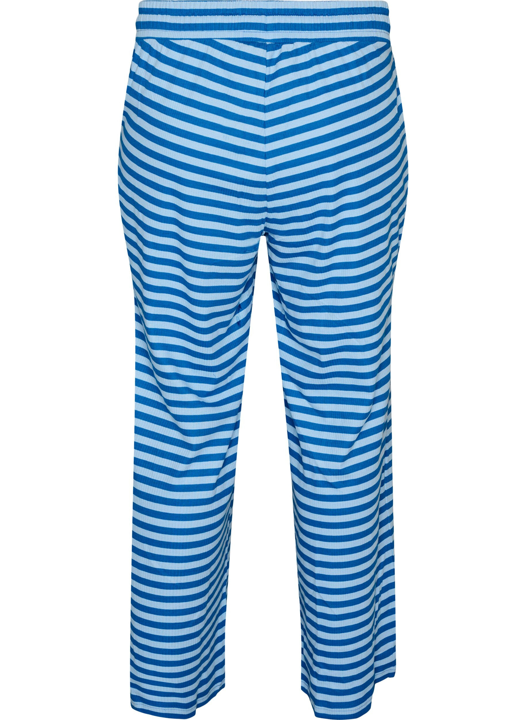 ZizzifashionStriped pyjama bottoms with a high waist and wide legs, Light Blue, Packshot image number 1