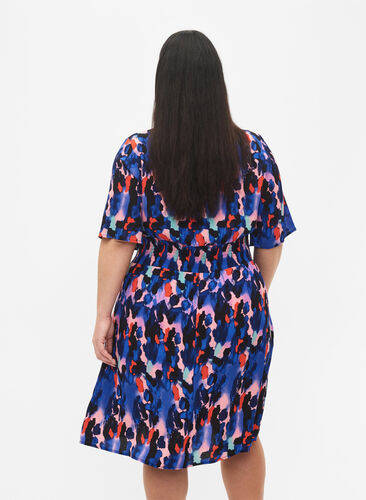 Printed viscose dress with smock, Colorful Animal, Model image number 1