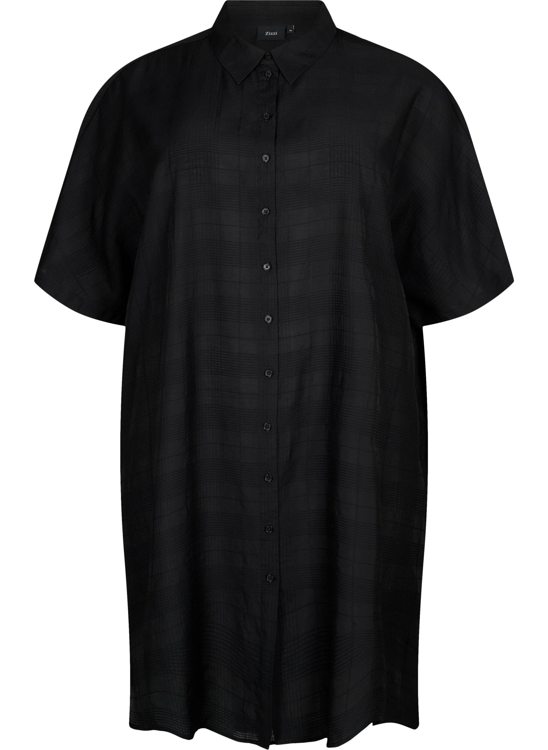 Zizzifashion Long shirt in viscose with texture, Black, Packshot image number 0