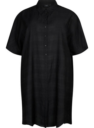 Long shirt in viscose with texture, Black, Packshot image number 0