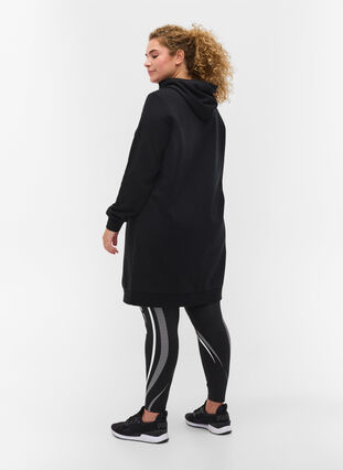 Hooded sweater dress with print, Black, Model image number 1