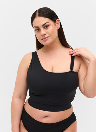 One shoulder bikini top, Black, Model image number 0