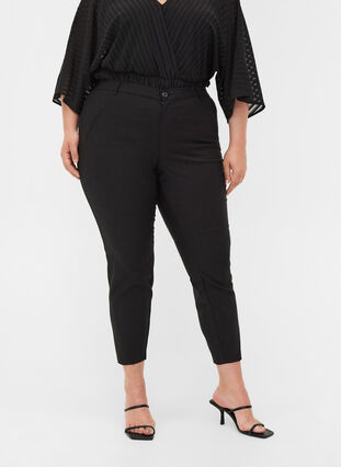 Classic ankle-length trousers with high waist, Black, Model image number 2