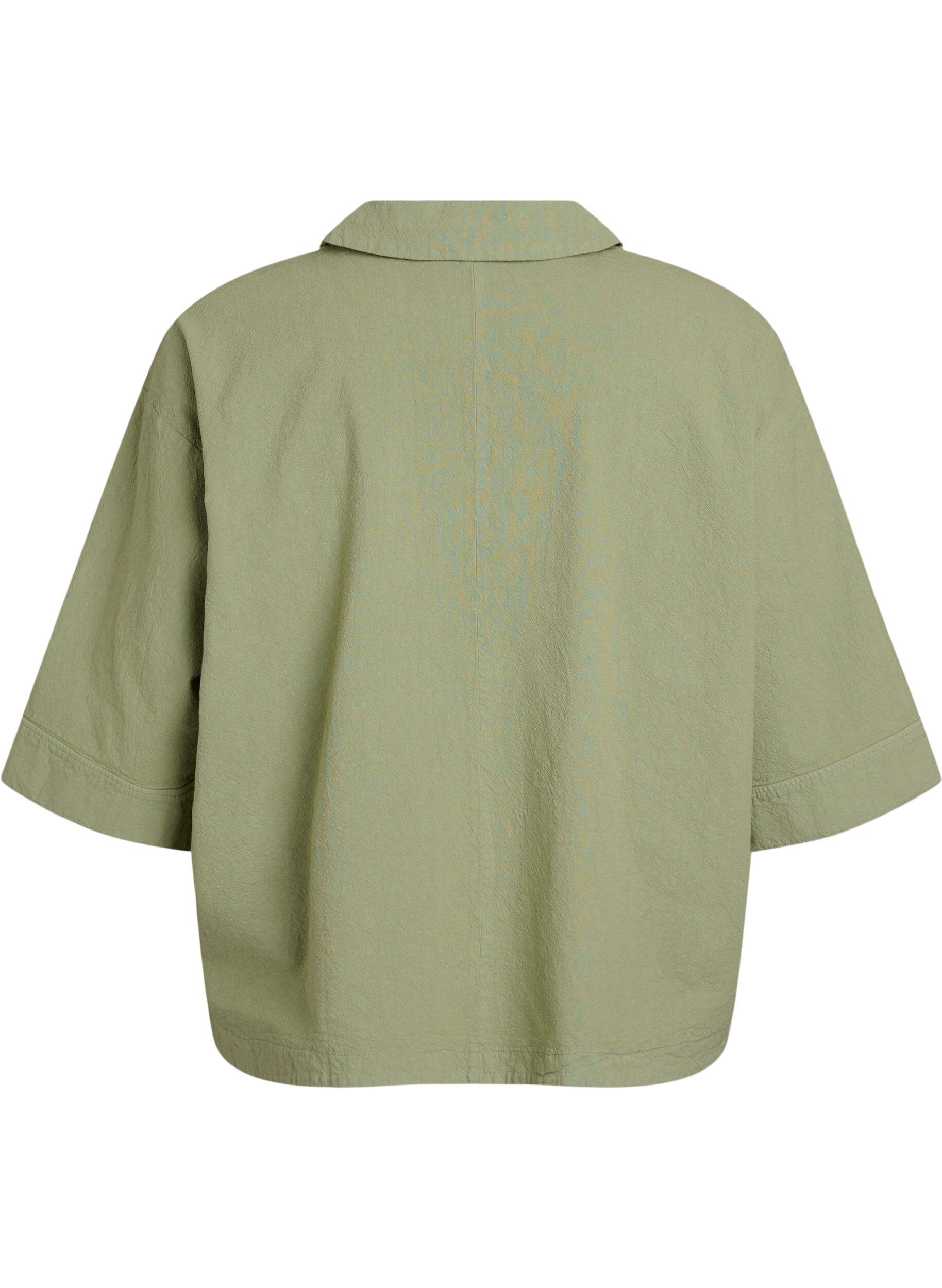 Zizzifashion Loose blouse with collar and 1/2 sleeves, Green, Packshot image number 1