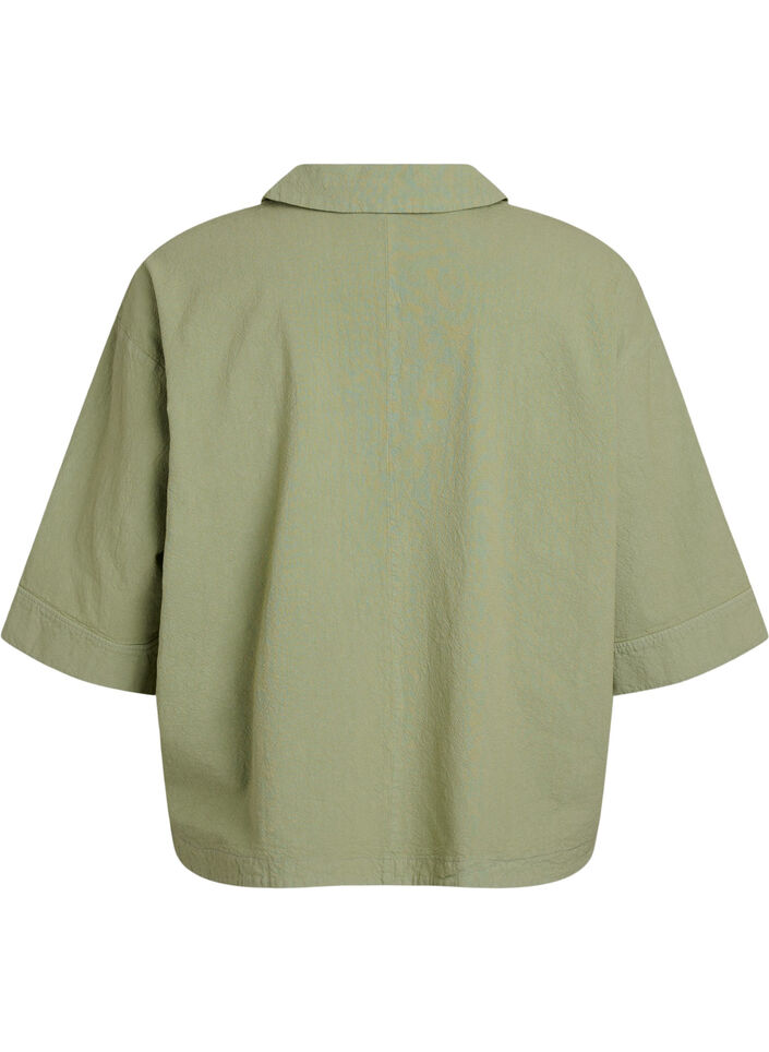Loose blouse with collar and 1/2 sleeves, Green, Packshot image number 1