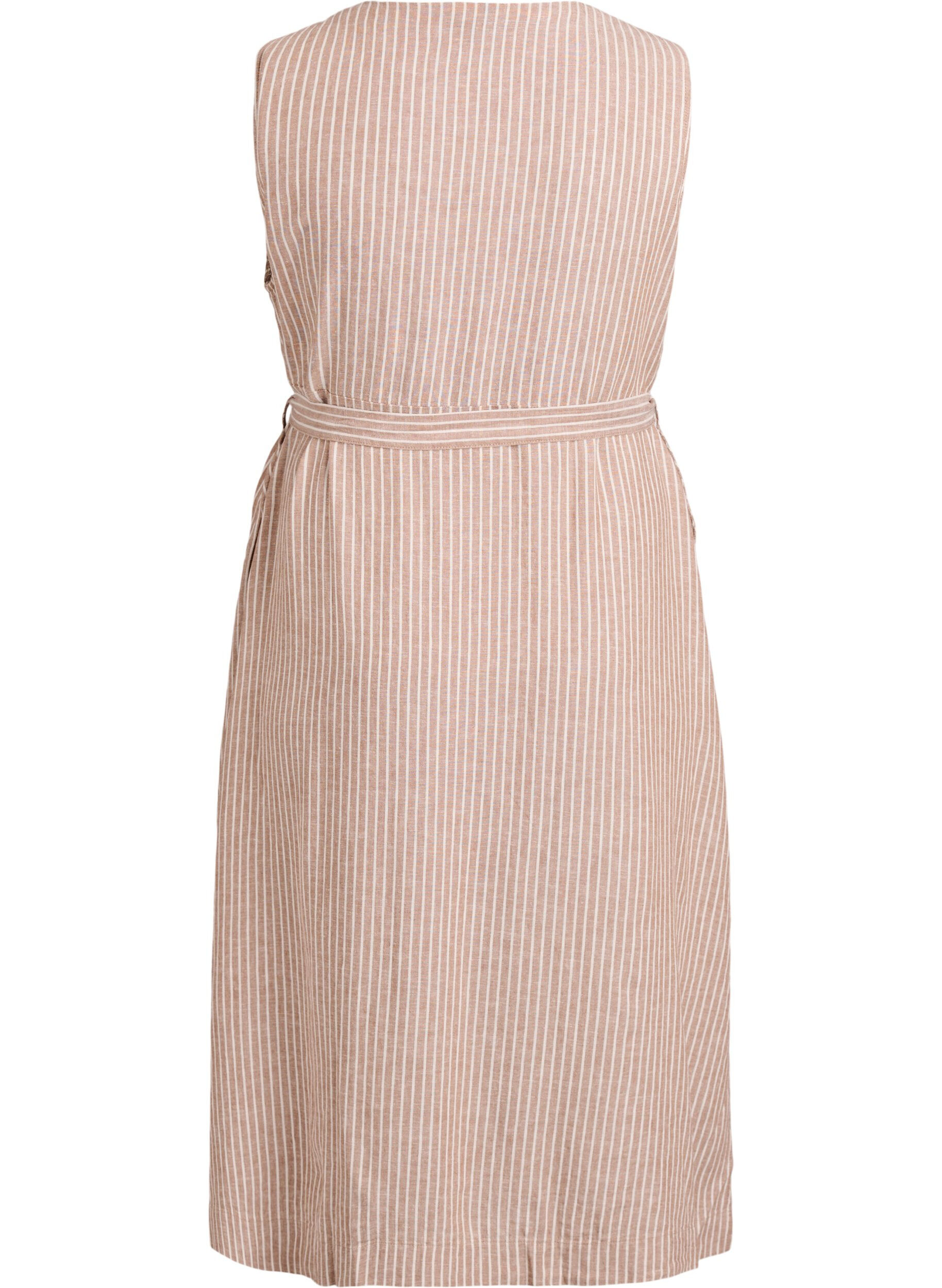ZizzifashionSleeveless striped midi dress in linen and viscose, Beige, Packshot image number 1