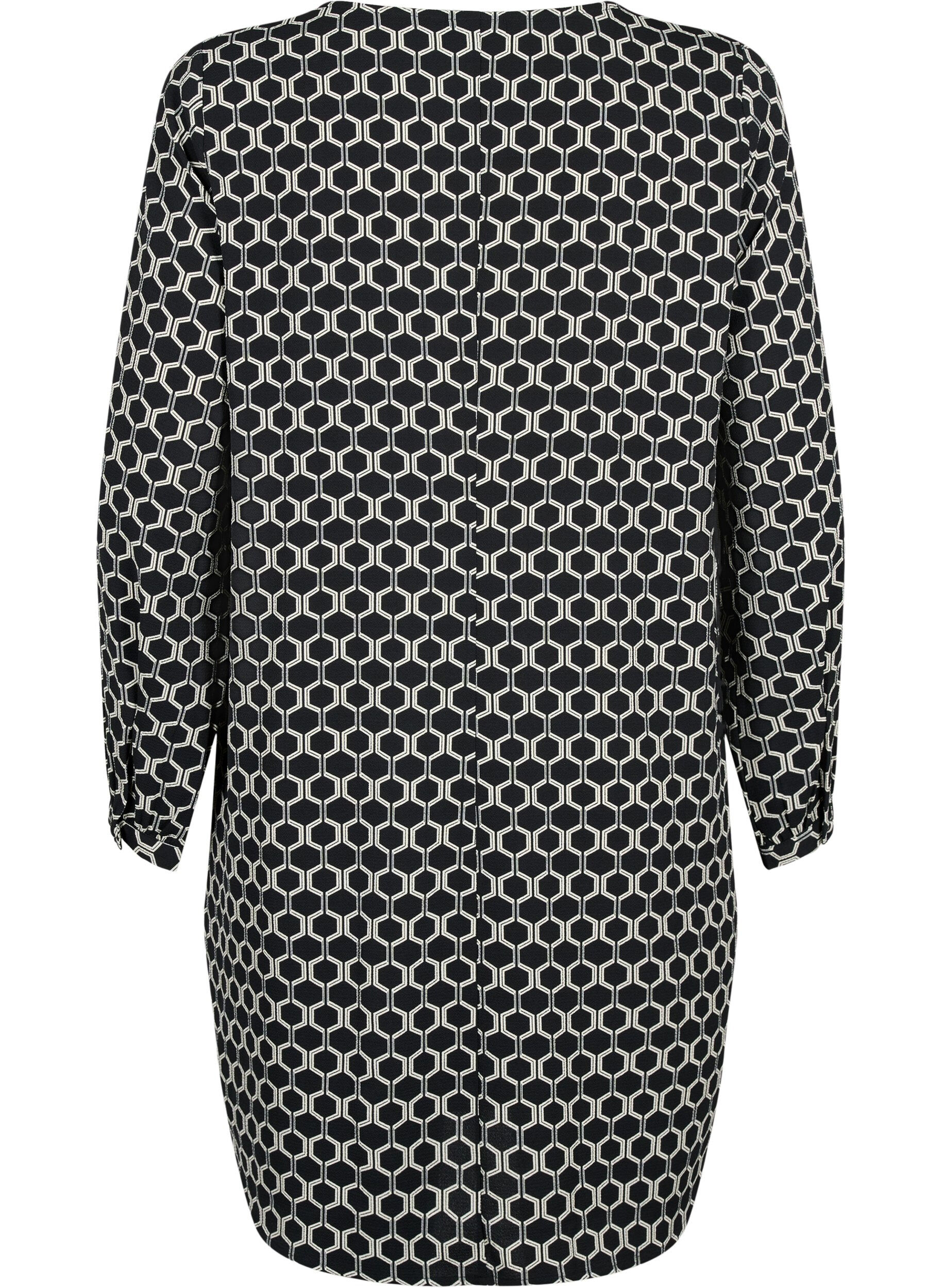 Zizzifashion V-neck dress with print, Black Graphic AOP, Packshot image number 1