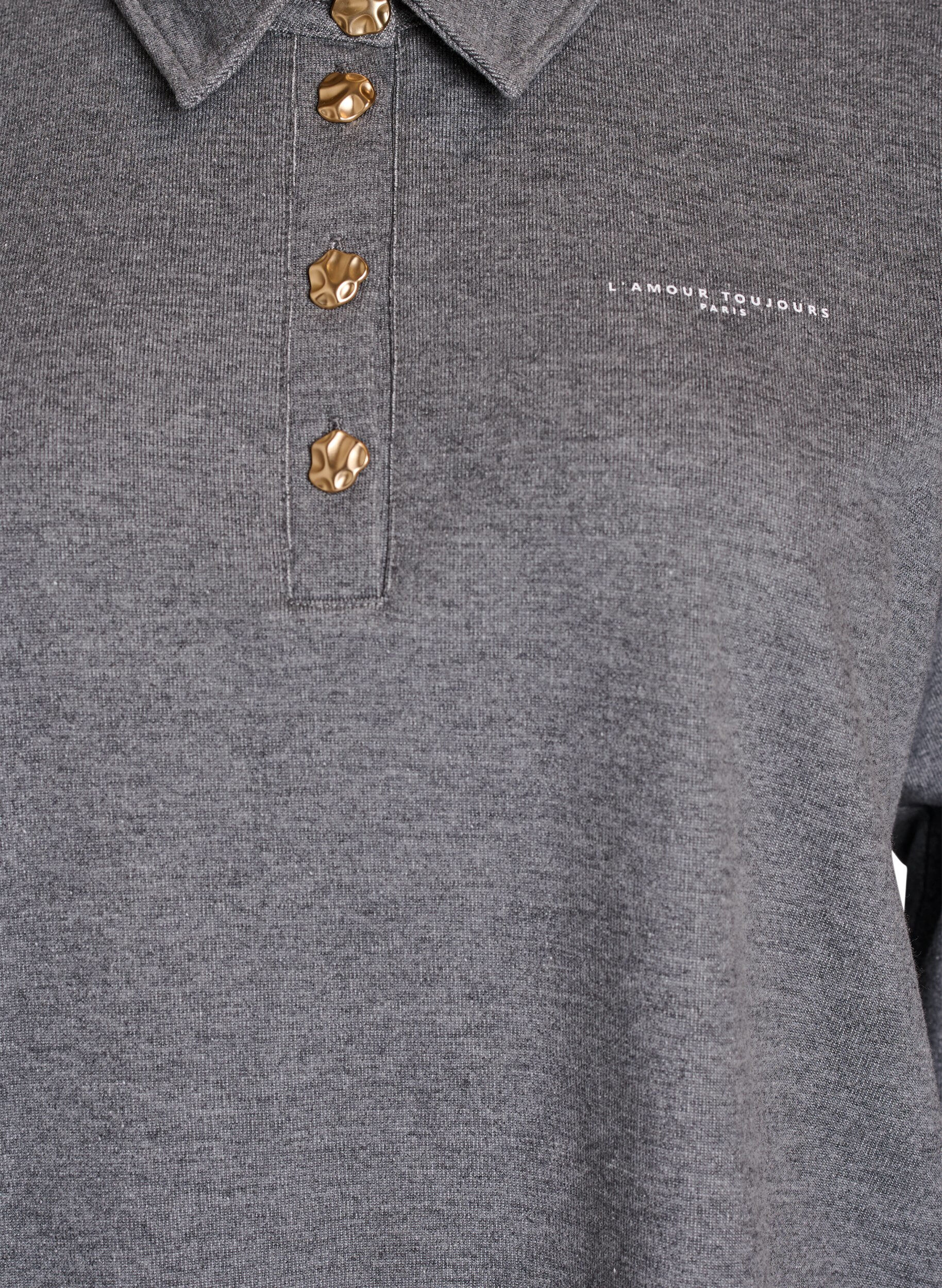 Zizzifashion Sweat polo shirt with decorative buttons, Grey, Packshot image number 2