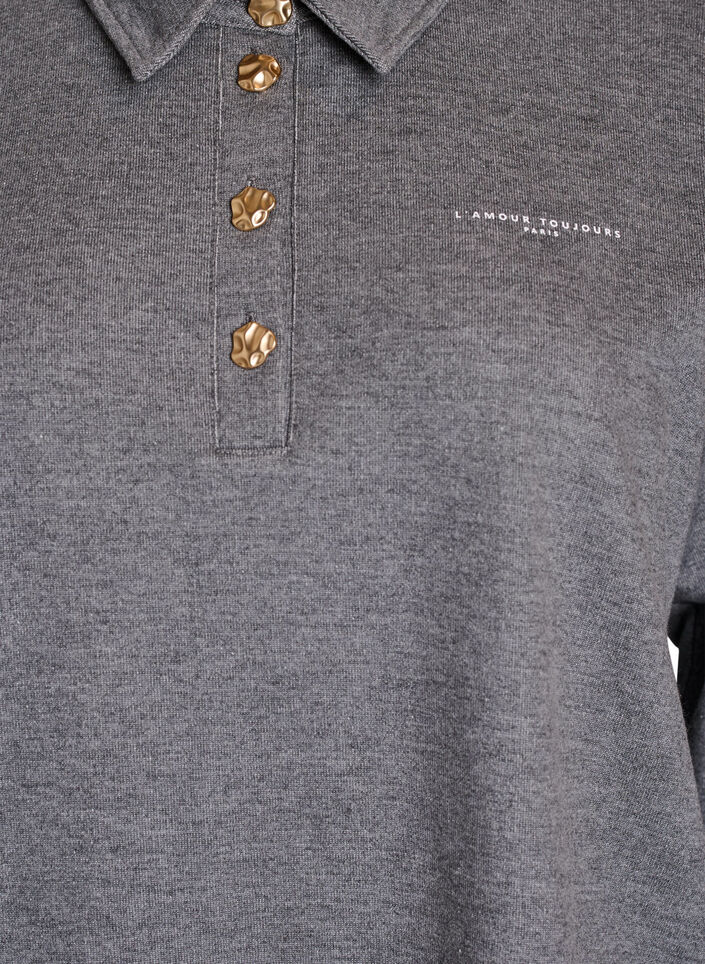 Sweat polo shirt with decorative buttons, Grey, Packshot image number 2