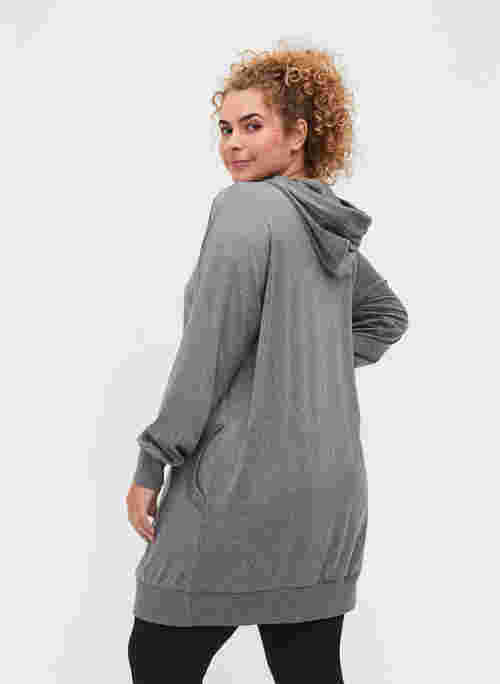 Long hooded sports cardigan with pockets