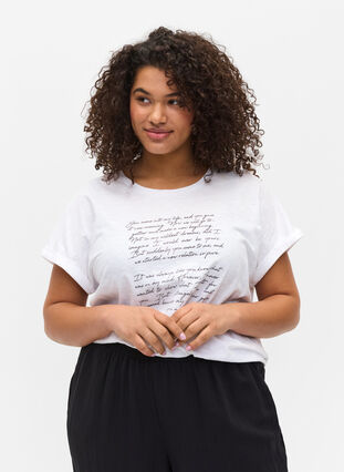 T-shirt with print in organic cotton, Bright White TEXT, Model image number 0