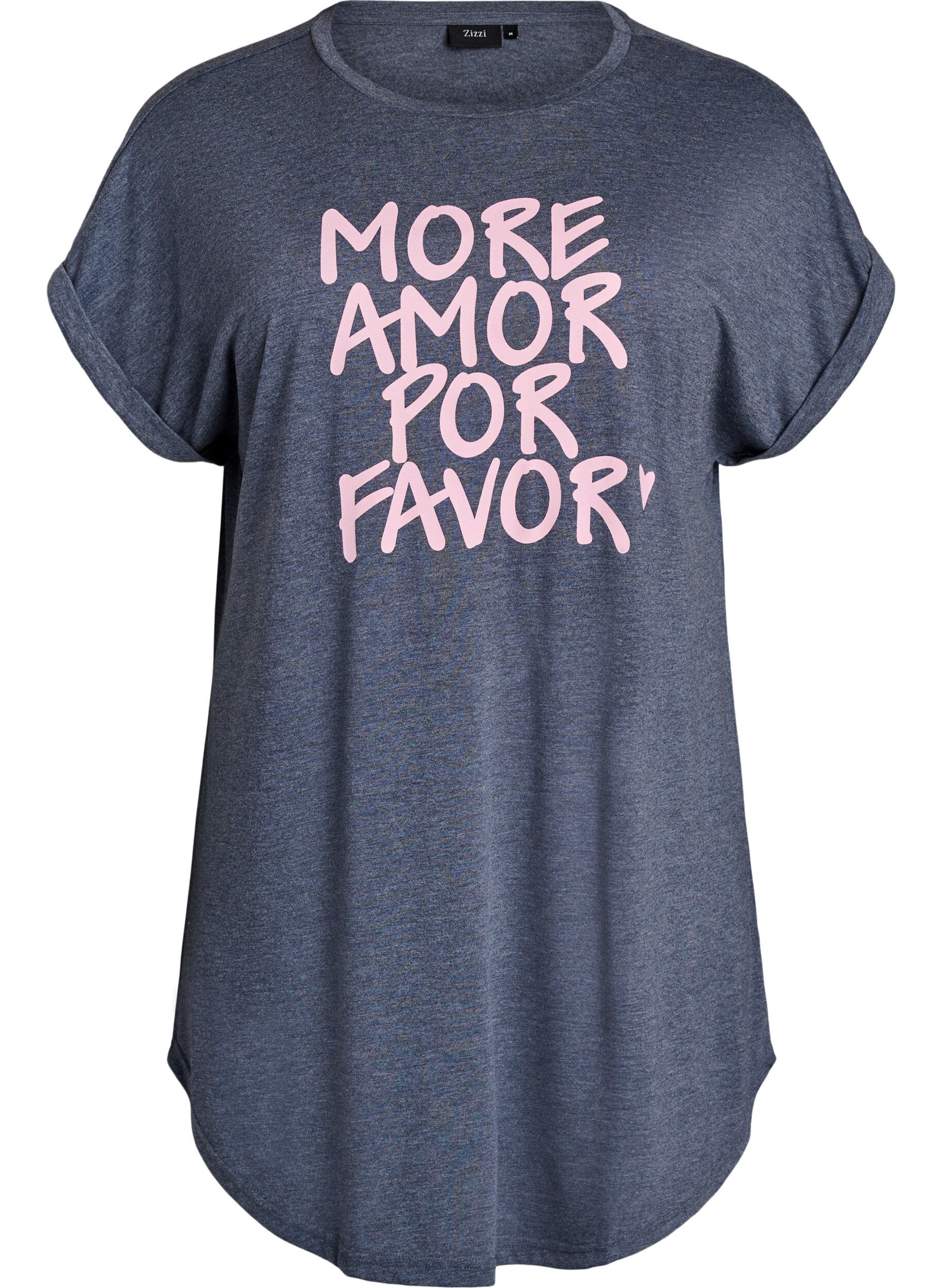 Zizzifashion Short sleeve nightgown with text print, Grey, Packshot image number 0