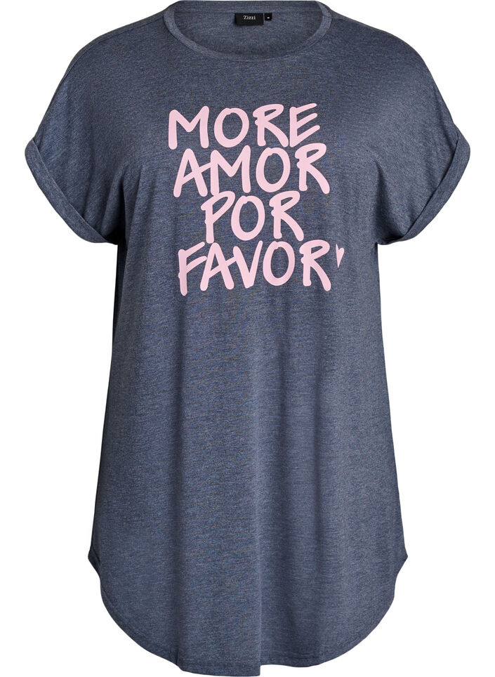 Short sleeve nightgown with text print, Grey, Packshot image number 0