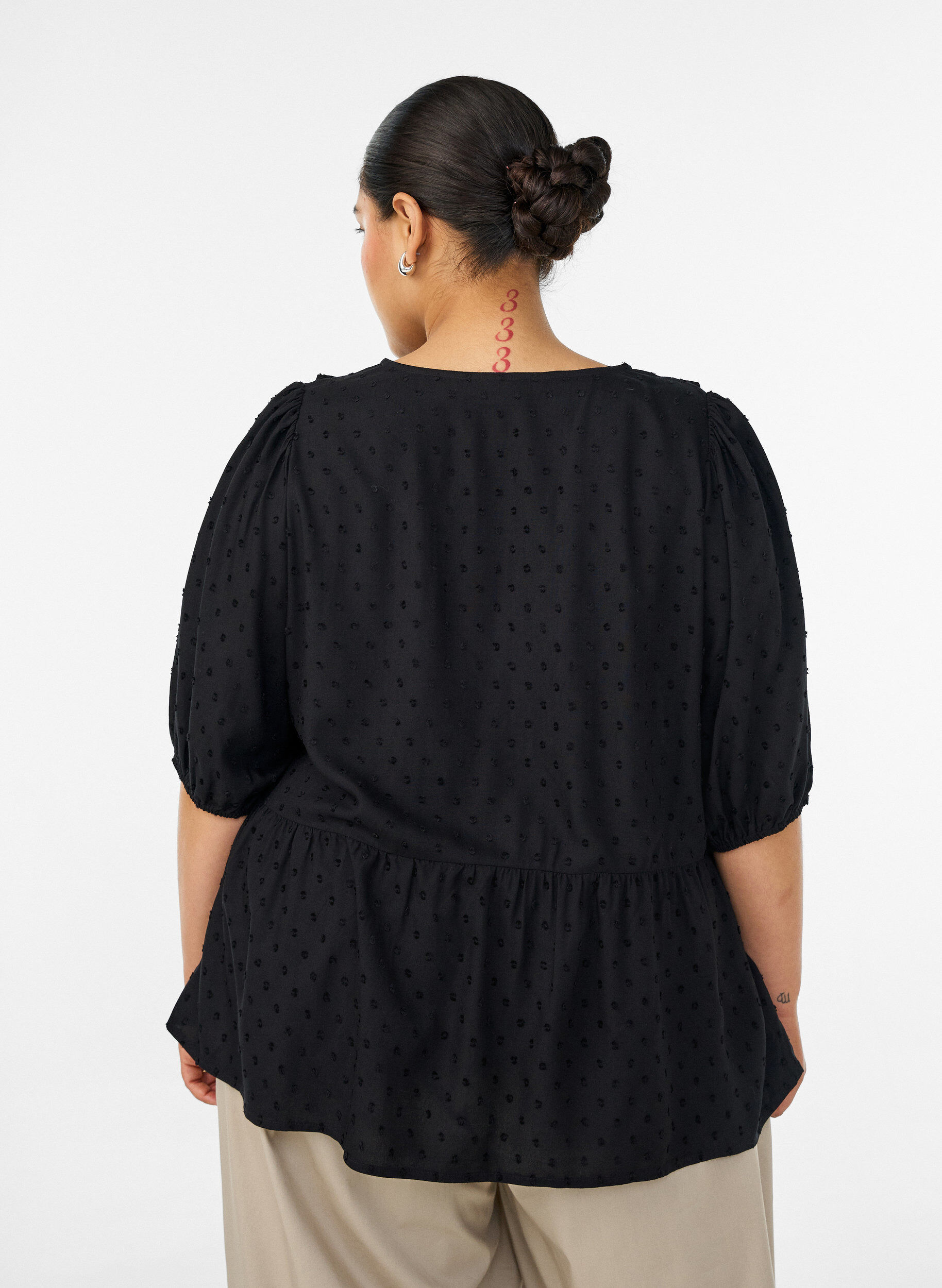 ZizzifashionViscose blouse with a dotted texture and V-neck, Black, Model image number 2