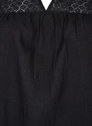 Dress in a cotton blend with linen and crochet detail, Black, Packshot image number 2