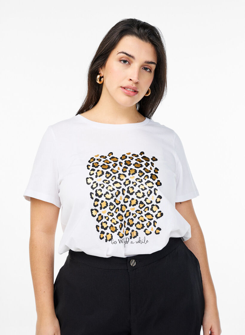 T-shirt with leopard print, Bright White w. Leo, Model image number 0