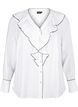 Long-sleeved viscose shirt blouse with ruffle, White, Packshot image number 0