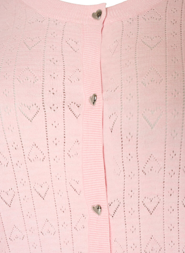Knitted cardigan with heart eyelet embroidery, Pink, Packshot image number 2