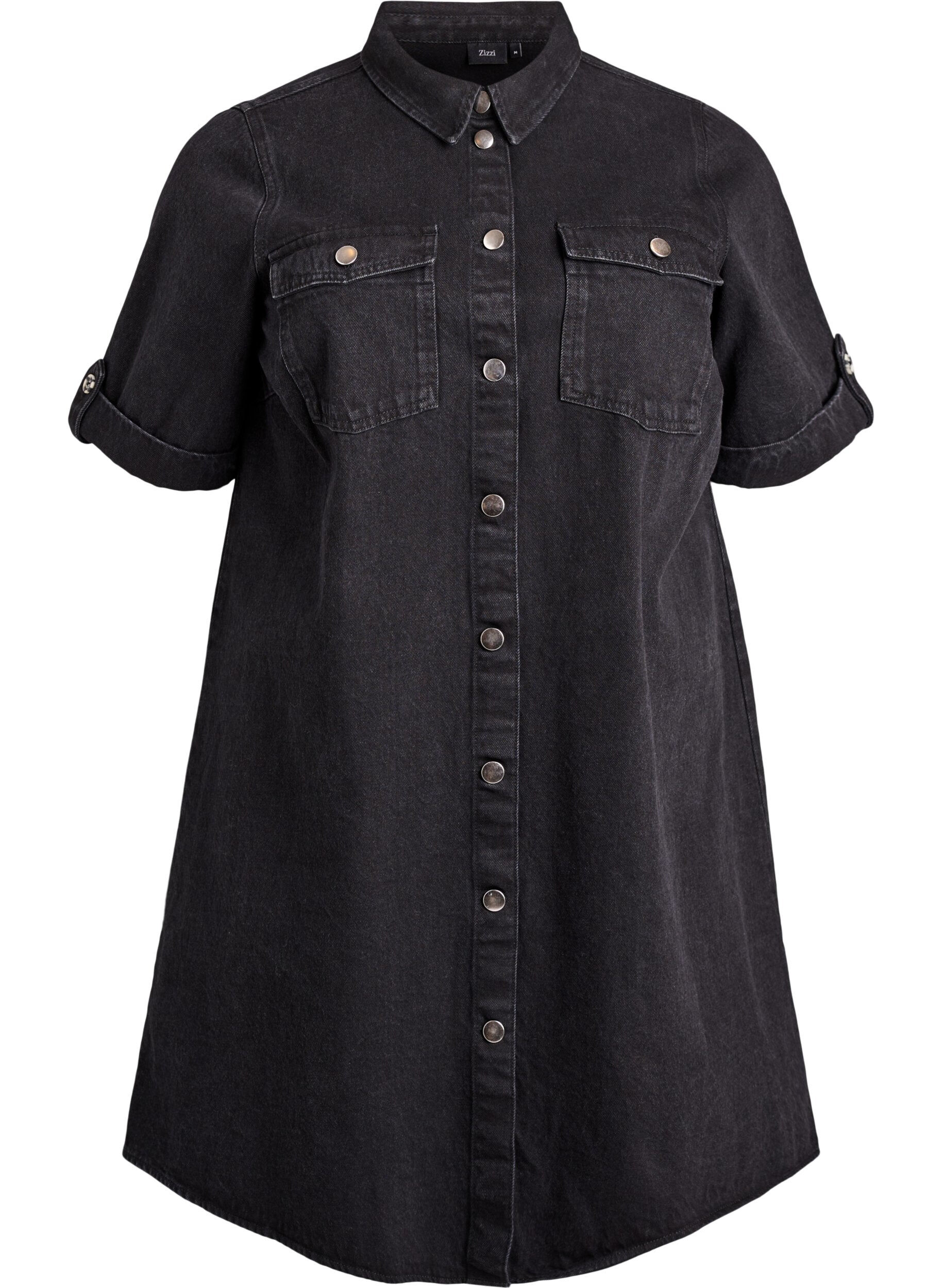 Denim dress with short sleeves and buttons