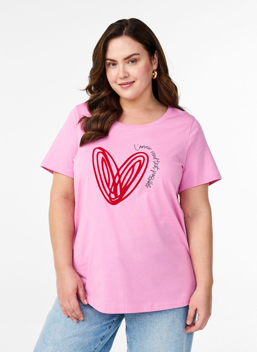 Cotton T-shirt with motif, Begonia P. w. Heart, Model image number 0