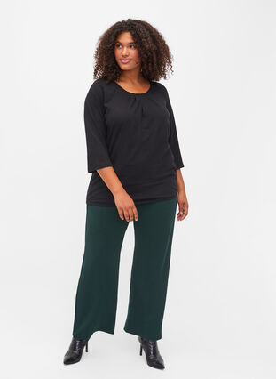 Cotton top with 3/4 sleeves, Black, Model image number 2
