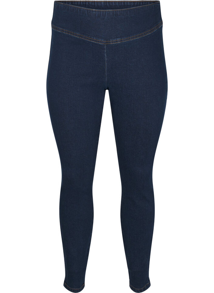 Stretchy jeggings with a high waist, Blue, Packshot image number 0