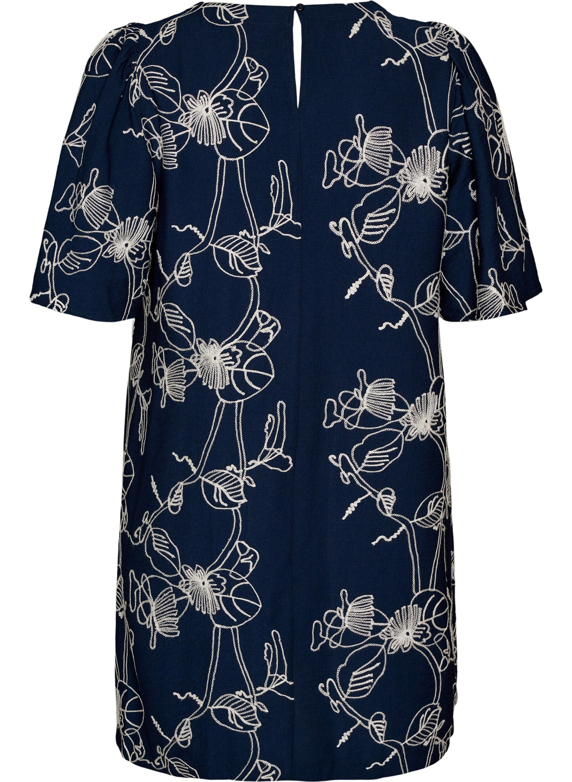 ZizzifashionShort A-line dress with embroidered pattern, Blue, Packshot image number 1