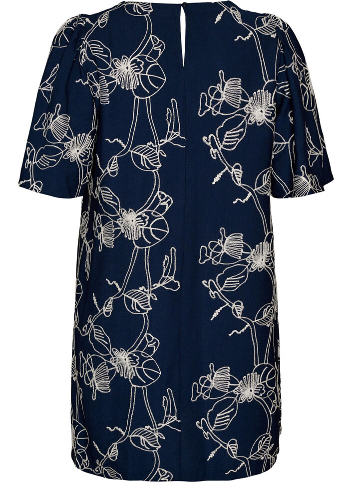 Short A-line dress with embroidered pattern, Blue, Packshot image number 1