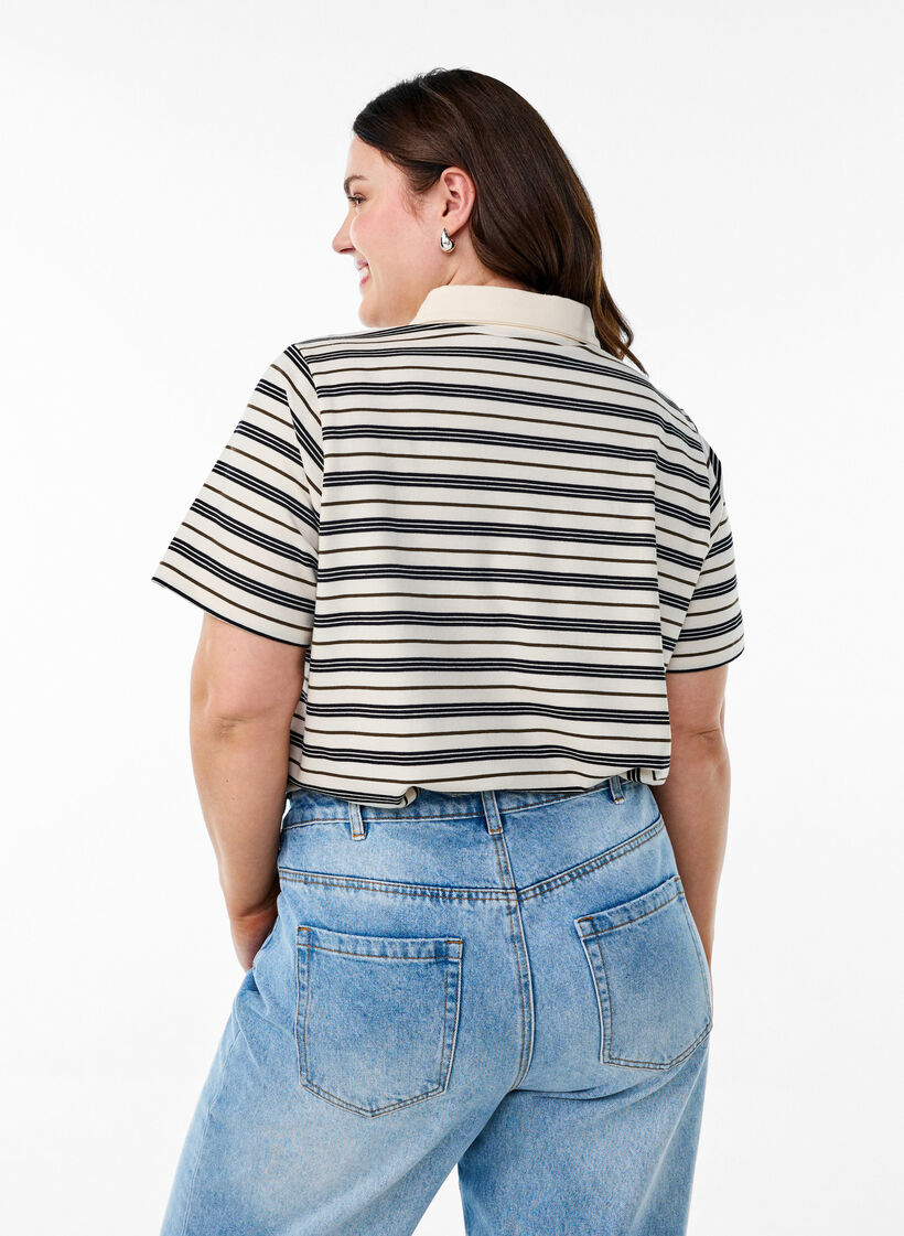 Striped polo shirt with short sleeves, White, Model image number 2