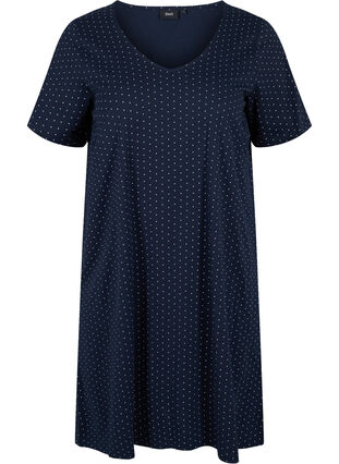 Short-sleeved cotton dress with a-shape, Night Sky Dots, Packshot image number 0