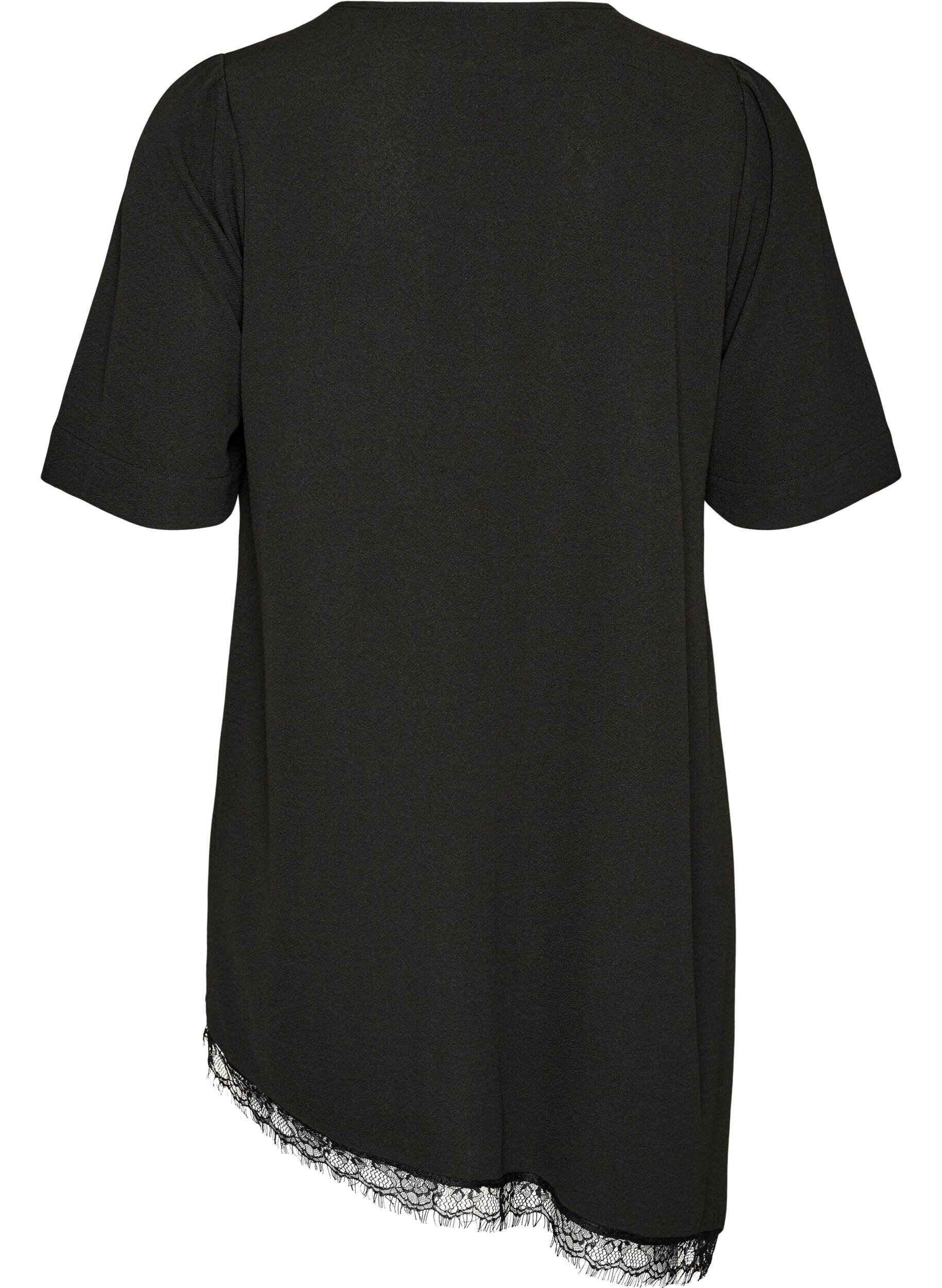 ZizzifashionTunic with asymmetric lace trim, Black, Packshot image number 1