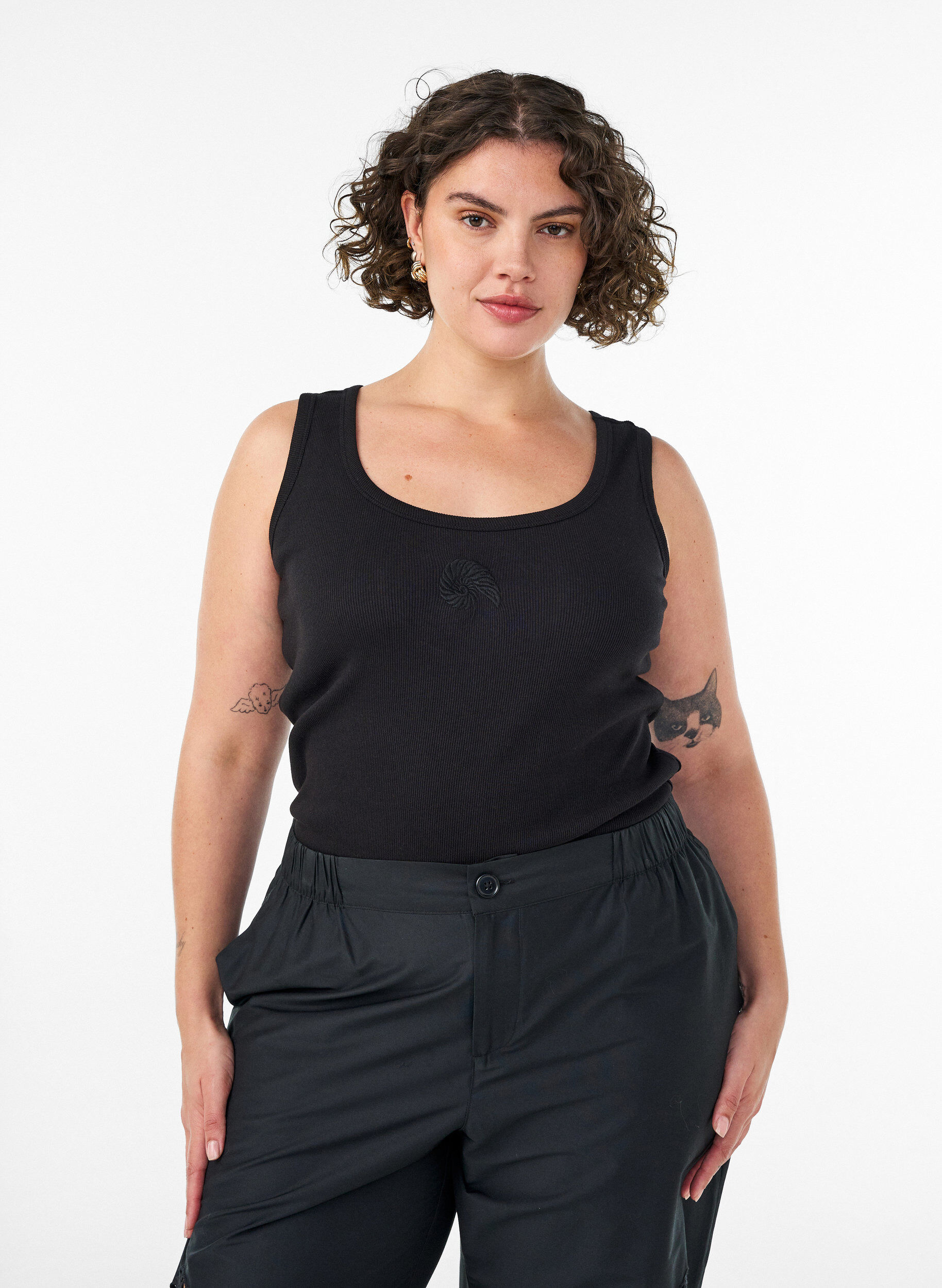 Fitted top with motif, Black, Model