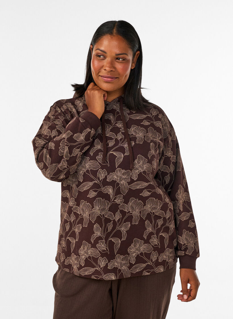 Hoodie with all-over print, Brown, Model image number 0