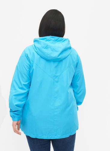 Short jacket with hood and adjustable bottom, River Blue, Model image number 1