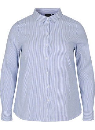 Striped shirt in cotton, Blue Striped, Packshot image number 0