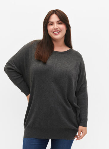 Knitted tunic in viscose blend, Dark Grey Melange, Model image number 0