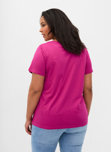 Short-sleeved cotton t-shirt with a print, Festival Fuchsia WAY, Model image number 1