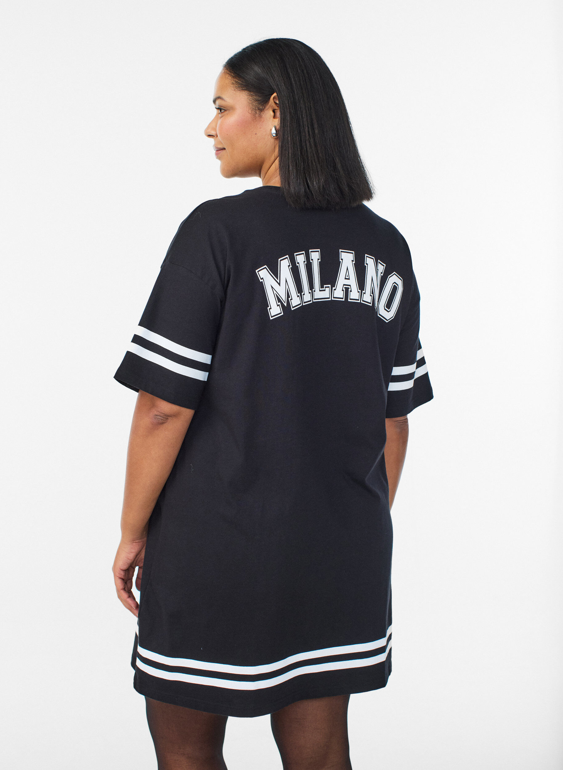 Zizzifashion Short T-shirt dress with sporty details, Black, Model image number 2