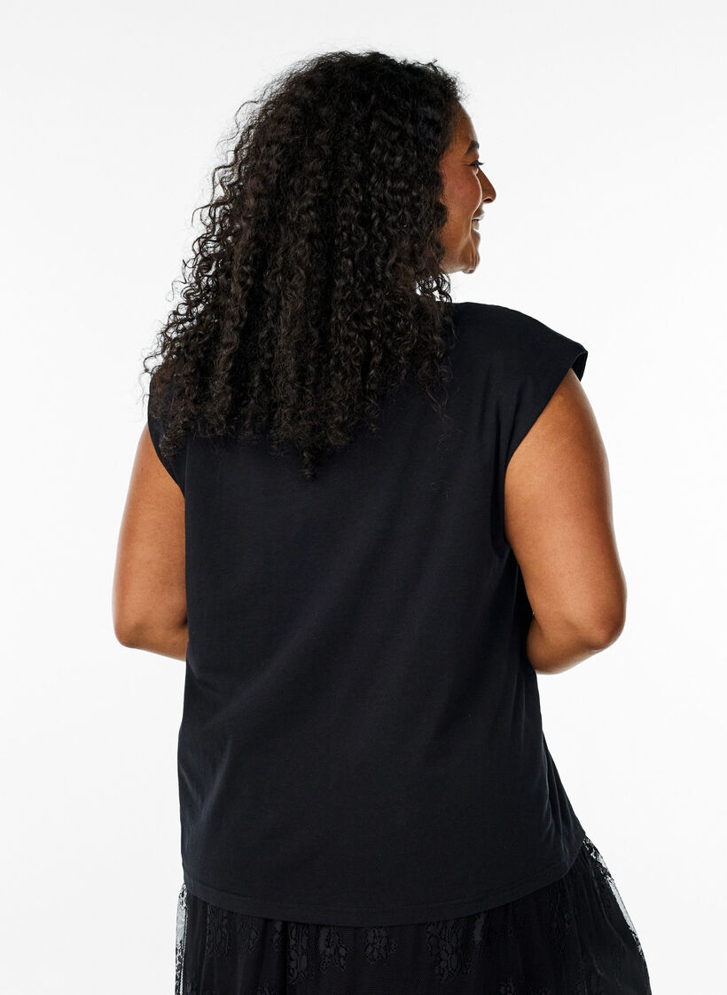 Sleeveless jersey blouse with shoulder pads, Black, Model image number 2