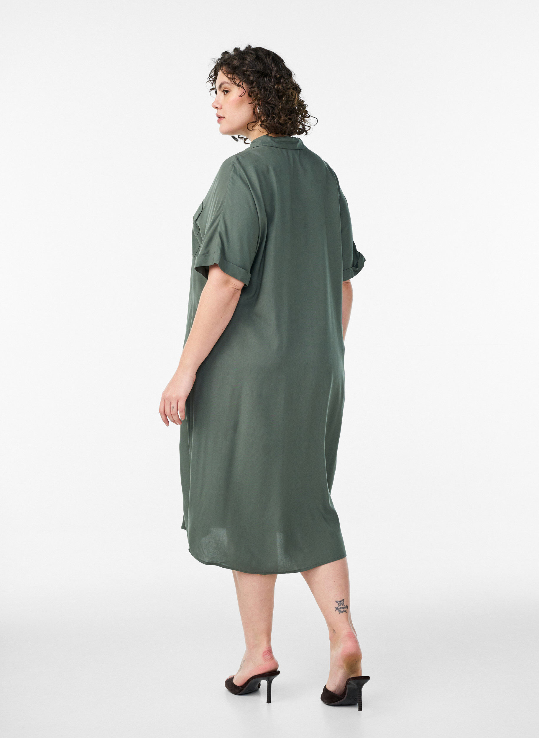 ZizzifashionLong shirt dress with short sleeves, Green, Model image number 1