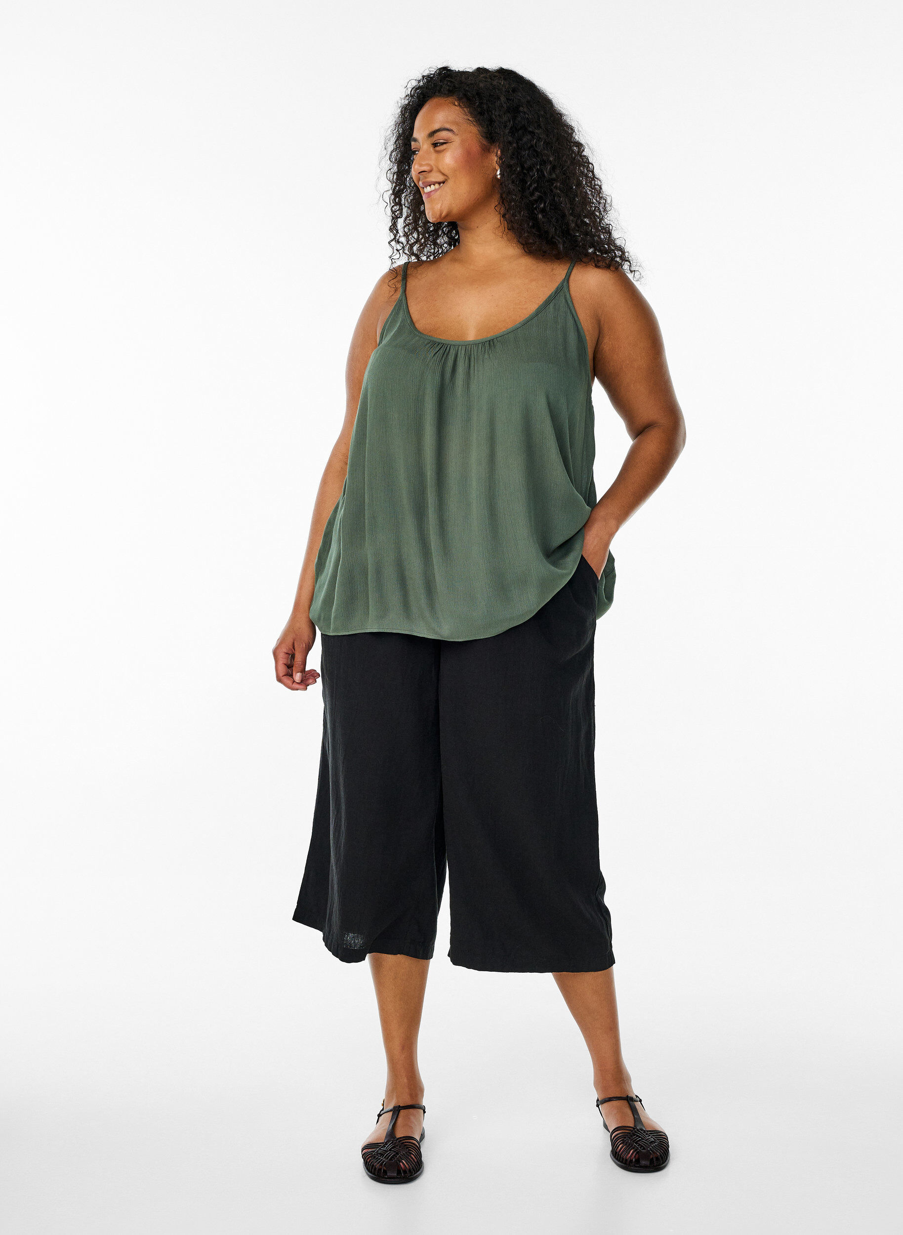 ZizzifashionStrap top in viscose, Green, Model image number 1
