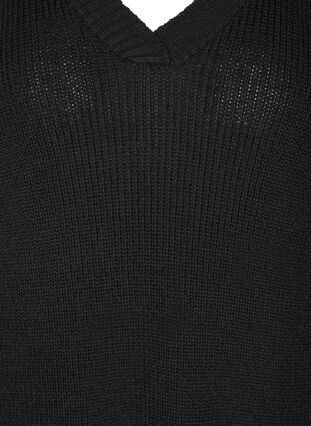 Long v-neck slit knitted vest, Black, Packshot image number 2