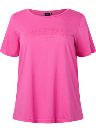 Cotton t-shirt with text print, Shocking Pink W. LOS, Packshot image number 0
