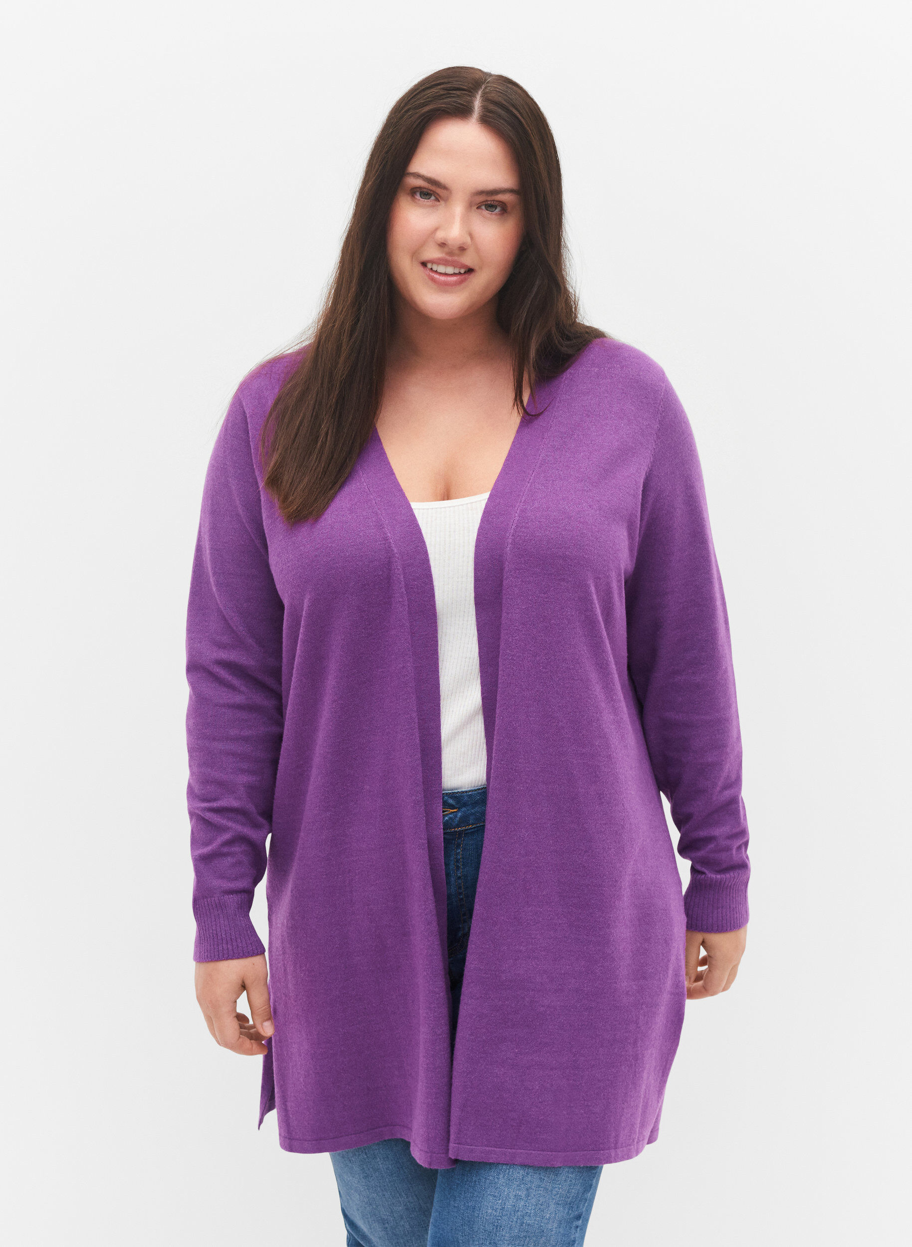 Knitted cardigan with slit and rib 