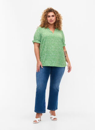 Short-sleeved blouse with print (GRS), Green Ditsy, Model image number 2