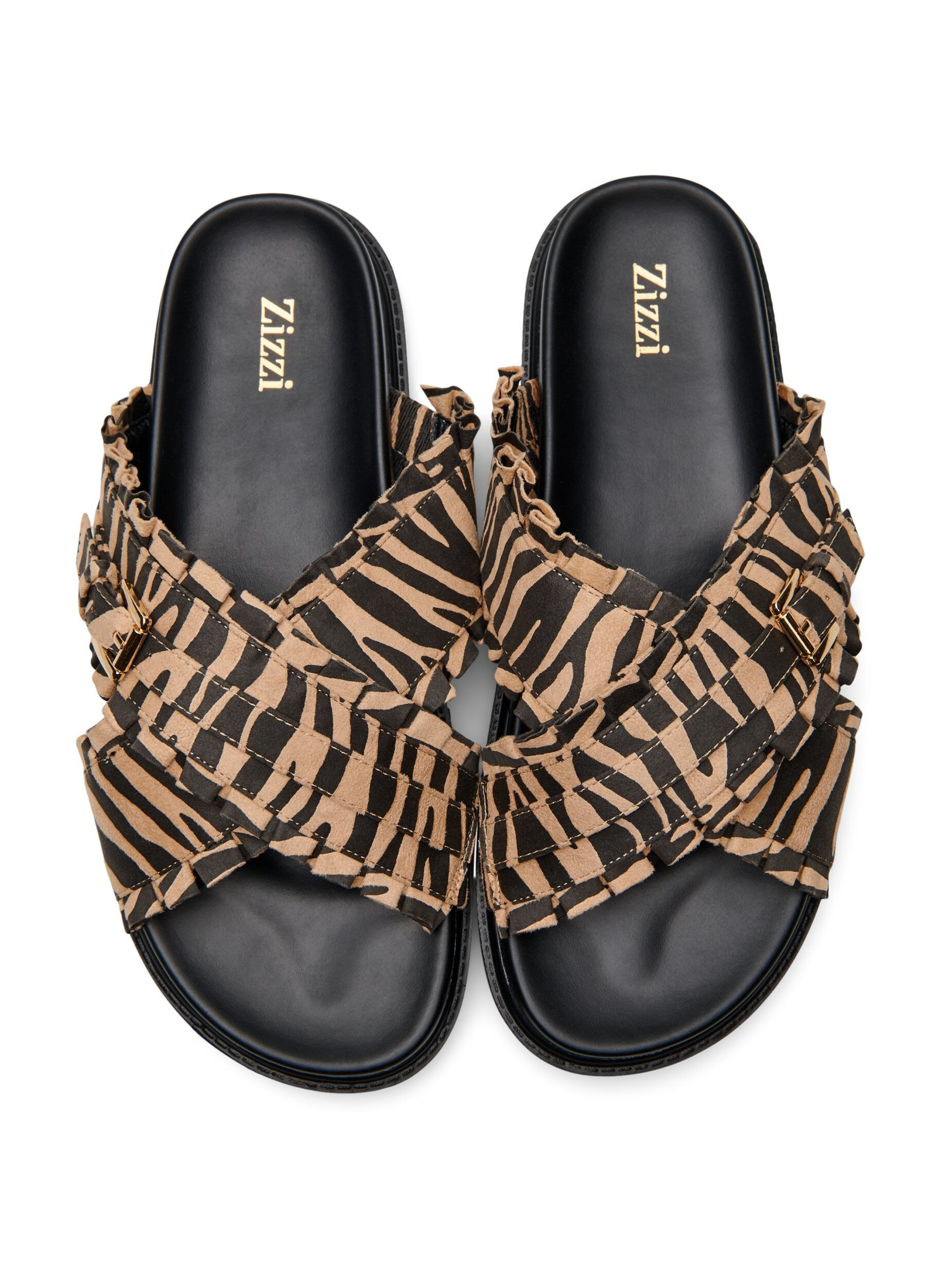 Zizzifashion Sandals with crossed straps and ruffle edges, Brown, Packshot image number 2