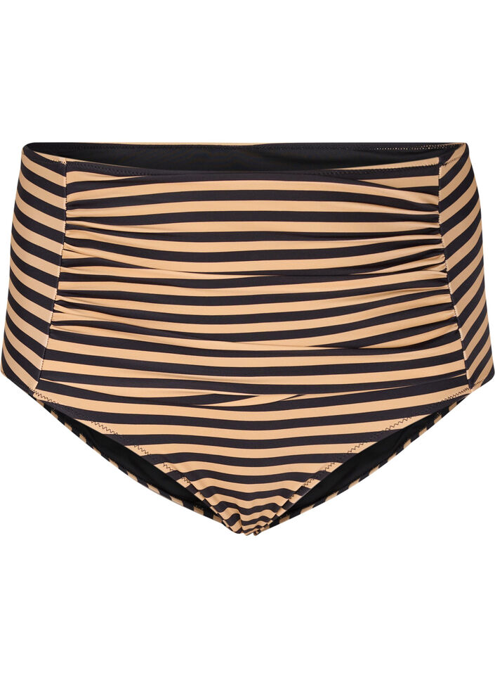 High-waisted patterned bikini bottoms, Brown, Packshot image number 0
